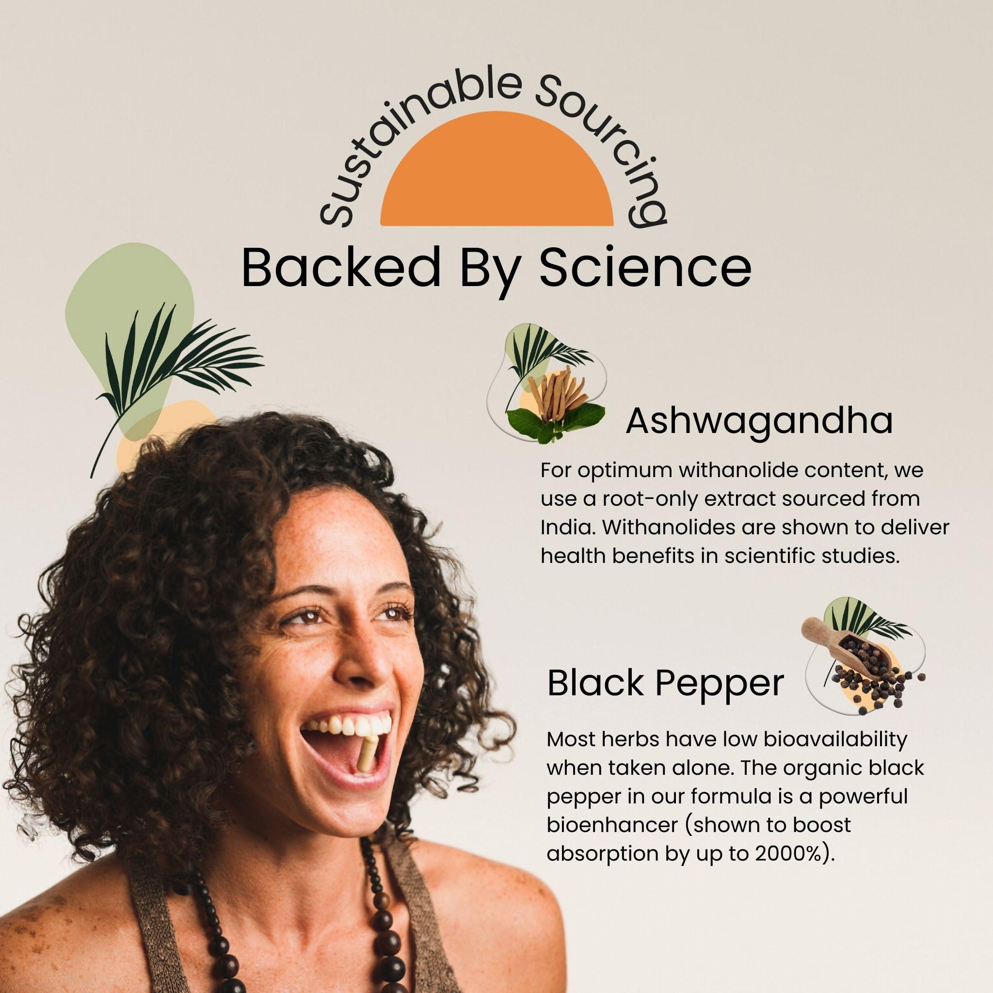 NutriRise NutriRise Organic Ashwagandha Root Capsules with Black Pepper, 1300mg, Natural Stress & Mood, Thyroid & Immune Support Supplement, Clarity, Focus & Energy, Gluten Free, 60 Count