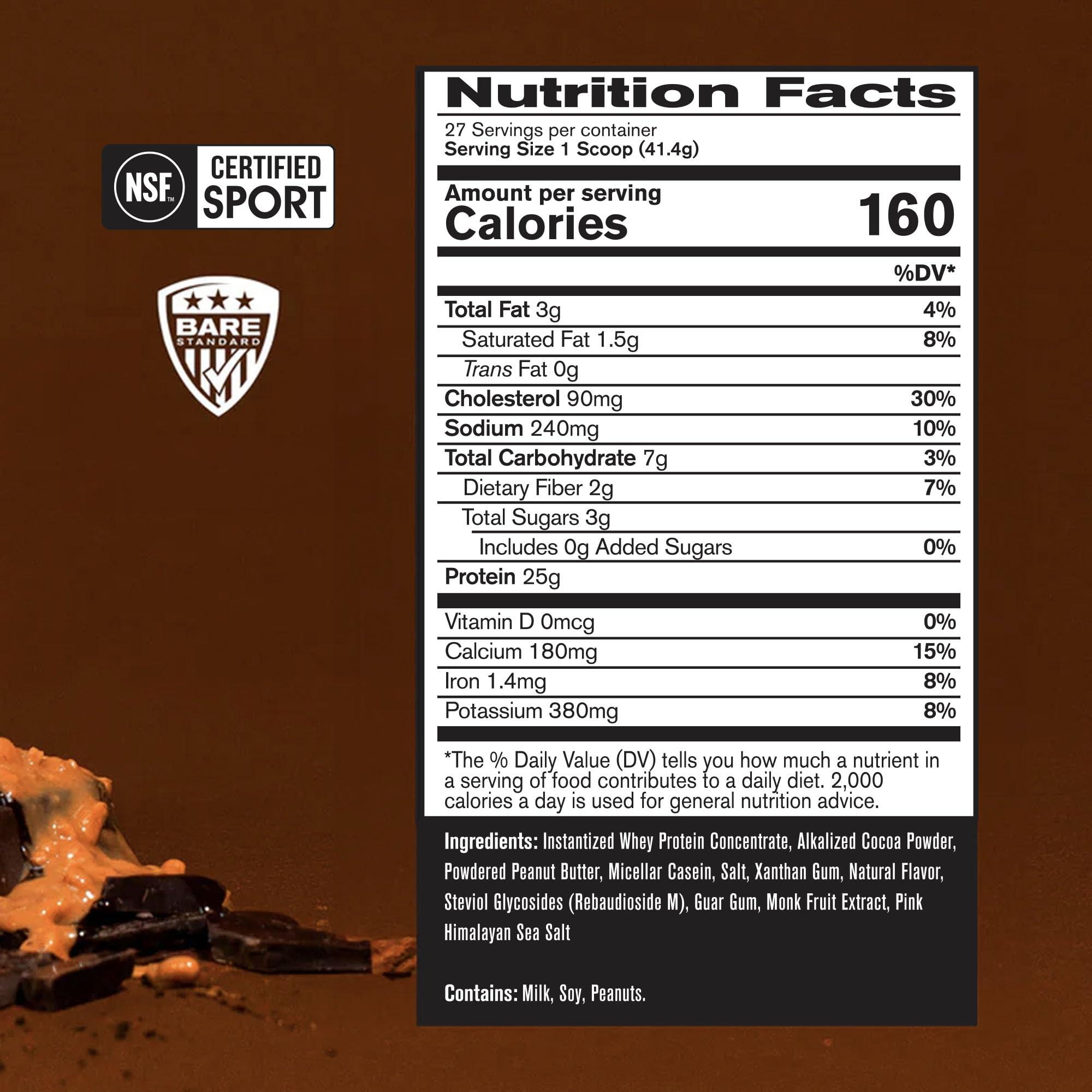 BARE PERFORMANCE NUTRITION BARE PERFORMANCE NUTRITION, BPN Whey Protein + Casein Protein Powder Blend, Chocolate Peanut Butter, 25g Protein per Serving Supports Lean Muscle Recovery, 27 Servings, Third Party Tested