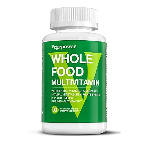 VEGEPOWER Whole Food Multivitamin for Men Women - with 65+ Vitamins, Minerals, Organic Nature Powder & Extracts - Whole Food Supplement for Energy, GUT, immune Health - All Natural, Non-GMO 90 Vegan tablets