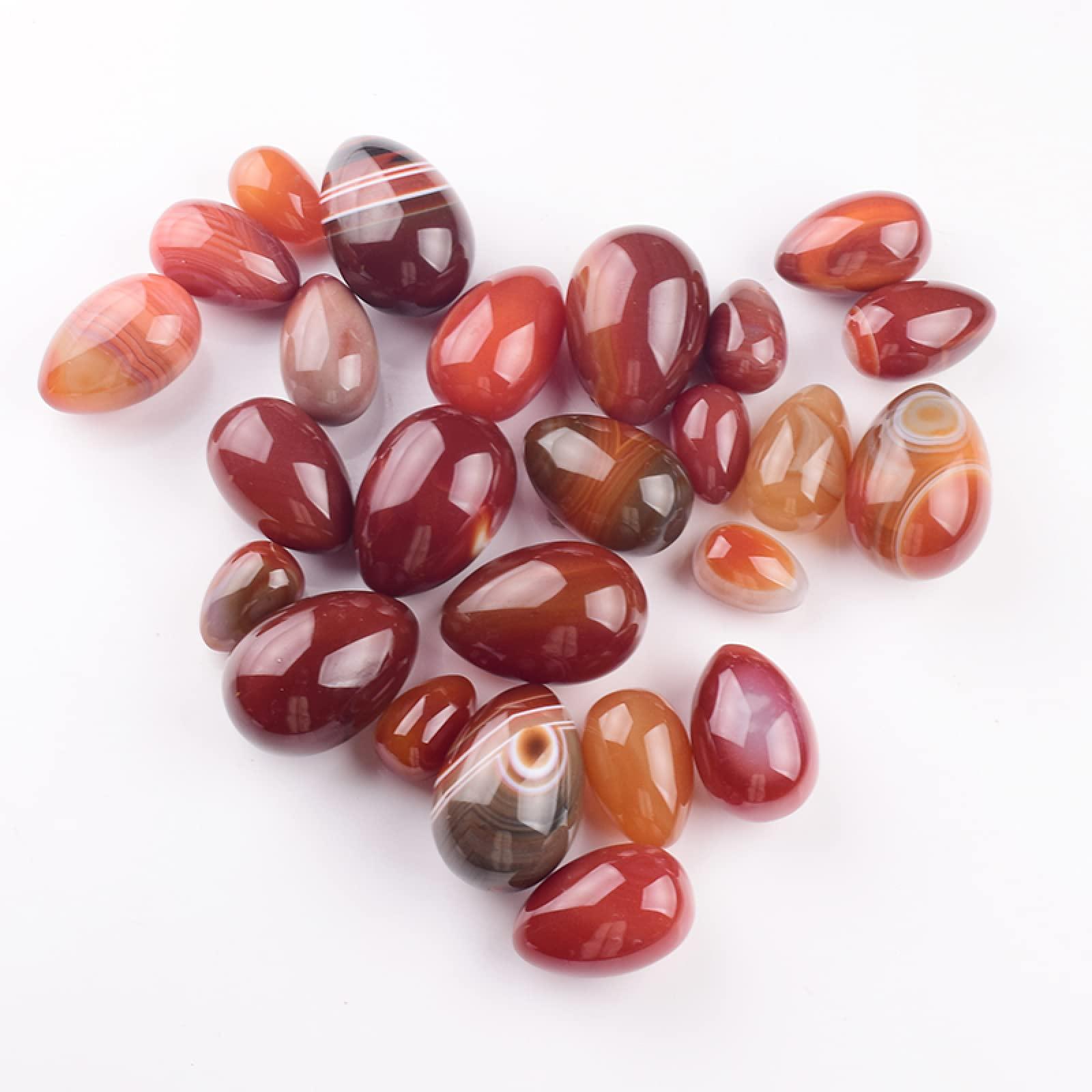 MiZuh Yoni Egg Set Drill Natural Red Agate Yoni Egg Big 4 Pcs Set Crystal Massage Ball Women Kegel Exercise,40x25 Mm