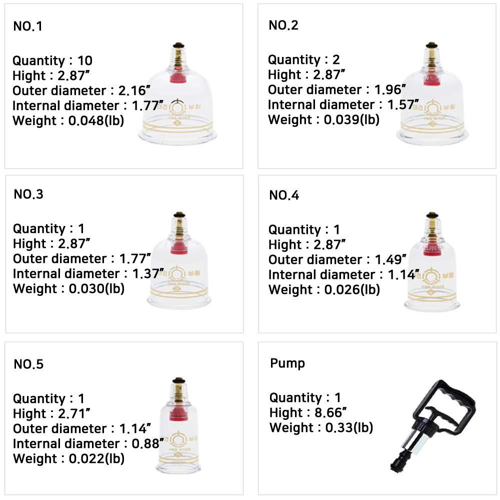 D.G Korea Daegun Plastic Air Vacuum Suction Massage Cup 15 PCS Full Set with Pump