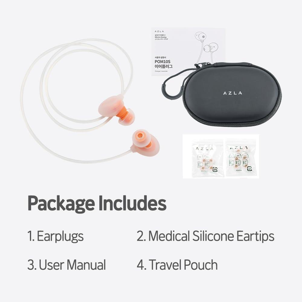 AZLA AZLA POM 10S - Ear Plugs for Sleeping Noise Cancelling - Silicone Earplugs for Sleep, Snoring, and Noise Reduction - Best Earplugs to Drown Out Snoring - Ear Plugs for Snoring Blocking (Orange)