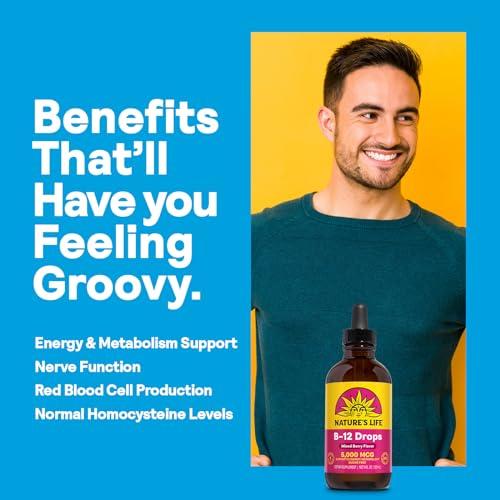 Nature's Life NATURE\'S LIFE B12 Drops 5000 mcg - Vitamin B12 Methylcobalamin - Liquid B12 Supplement for Energy Metabolism, Nerve Function and Red Blood Cell Support  Natural Mixed Berry, Sugar Free, 200 Serv, 4oz