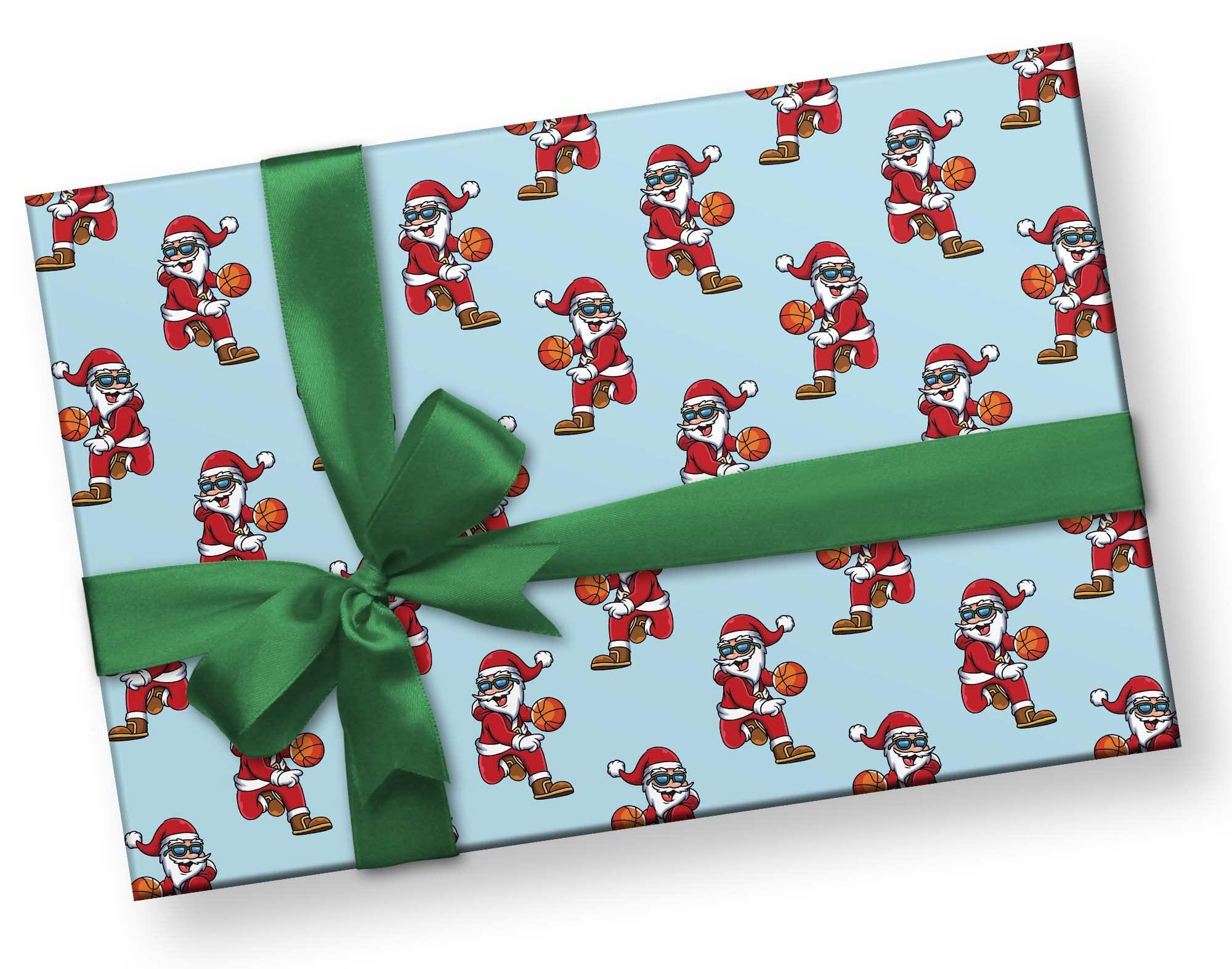 Generic Funny Santa Basketball Gift Wrap Thick Wrapping Paper Bball Christmas Holiday Party Decoration (12 foot x 30 inch roll)