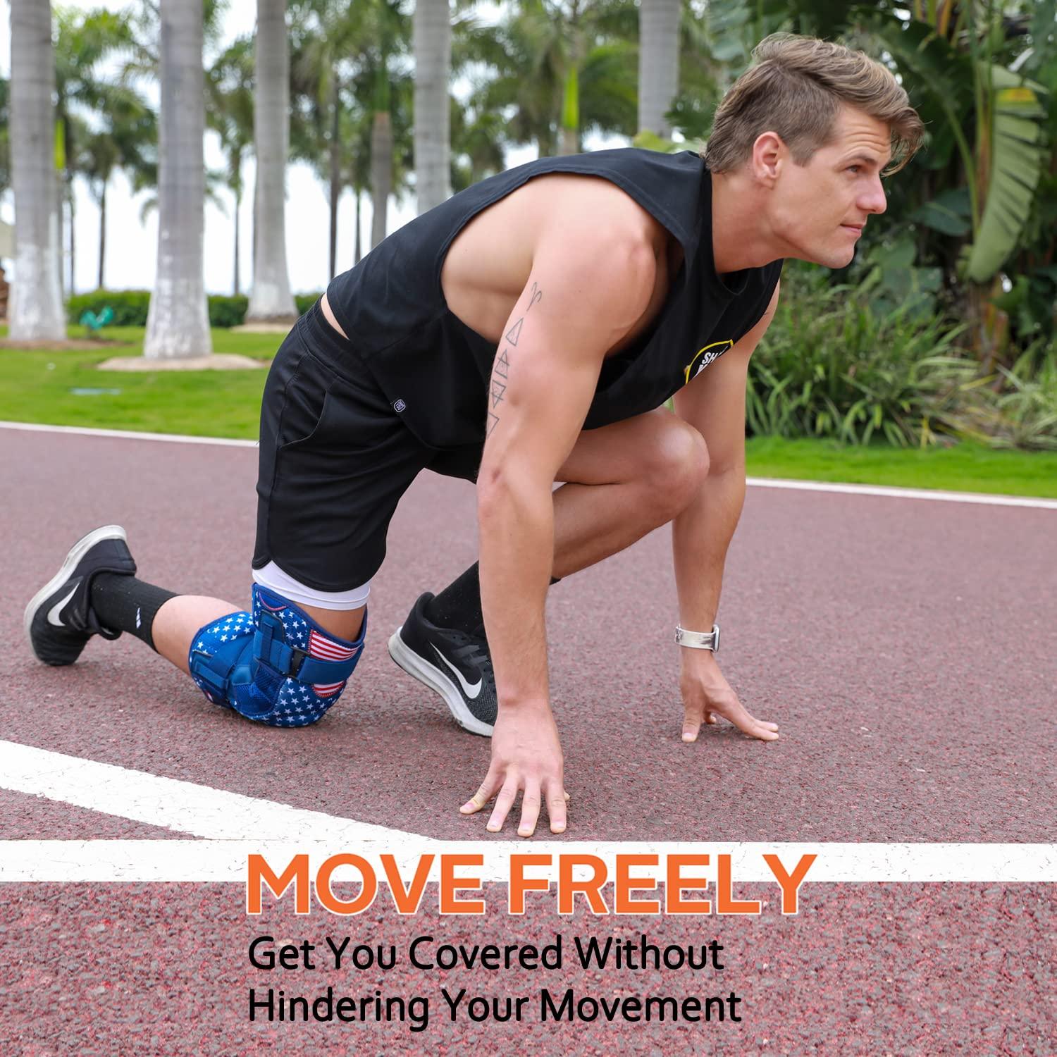 Omples Omples Hinged Knee Brace for Knee Pain Knee Braces for Meniscus Tear Knee Support with Side Stabilizers for Women and Men Patella Knee Brace for Arthritis Pain Working Out Running American Flag (X-Large)