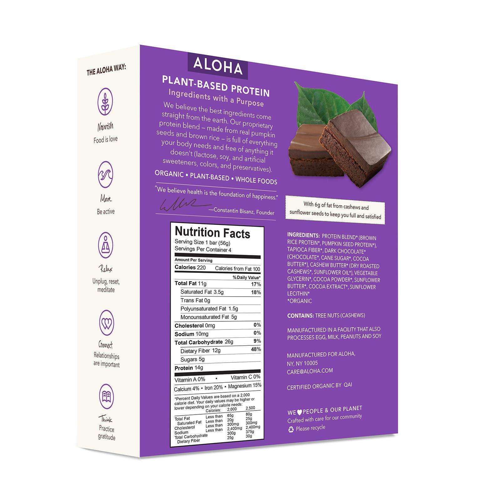 ALOHA ALOHA Organic Plant Based Protein Bars 4-Pack - Chocolate Fudge Brownie - 1.98oz Bars - Vegan, Low Sugar, Gluten-Free, Paleo, Low Carb, Non-GMO, Stevia-Free, Soy-Free, No-Erythritol