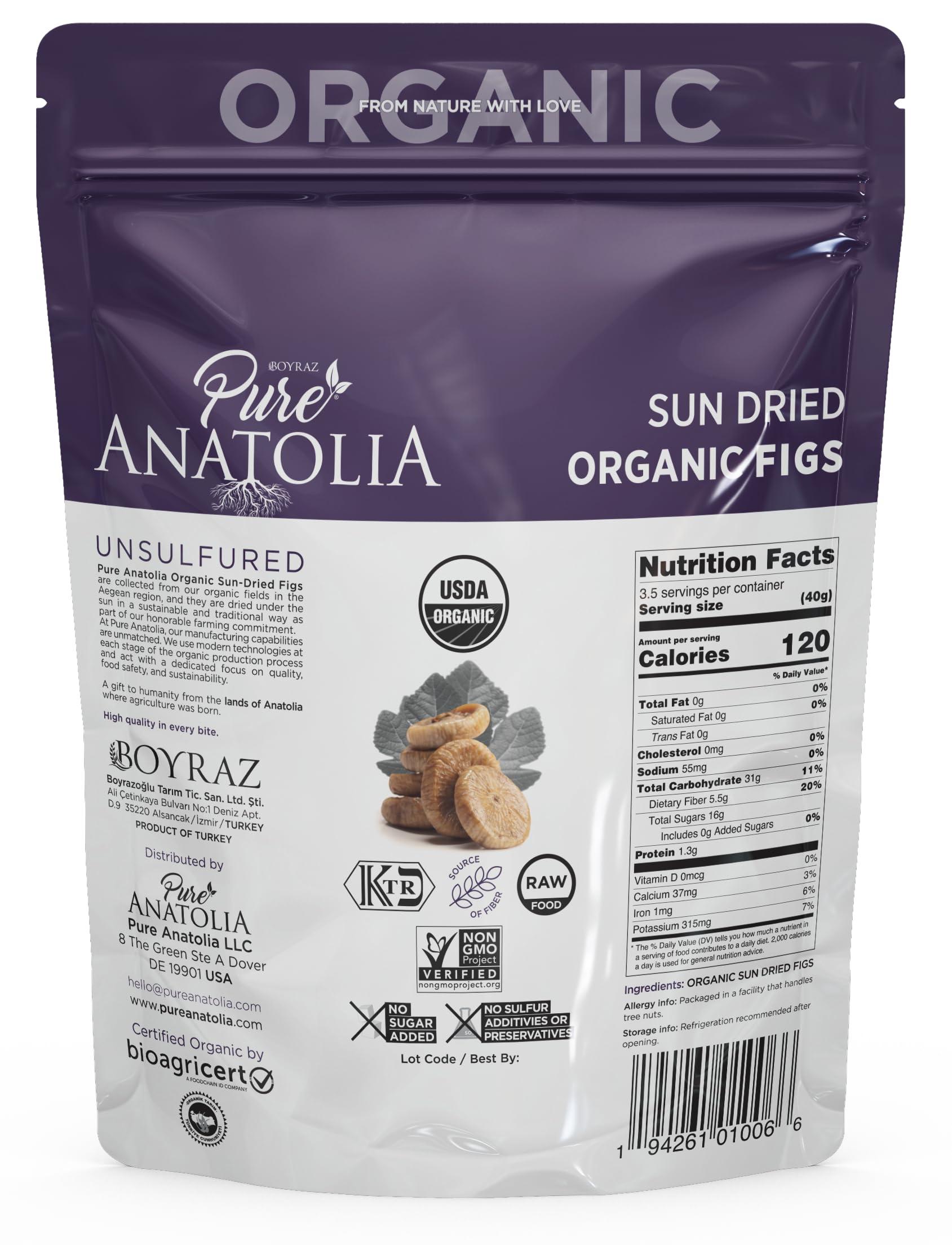 Boyraz Pure Anatolia 100% Organic Turkish Sun Dried Figs by Pure Anatolia - Non GMO, No Sugar Added, Sulfur Free, Kosher - Healthy Whole Fruit Fiber Snacks - 5 oz Resealable Packs
