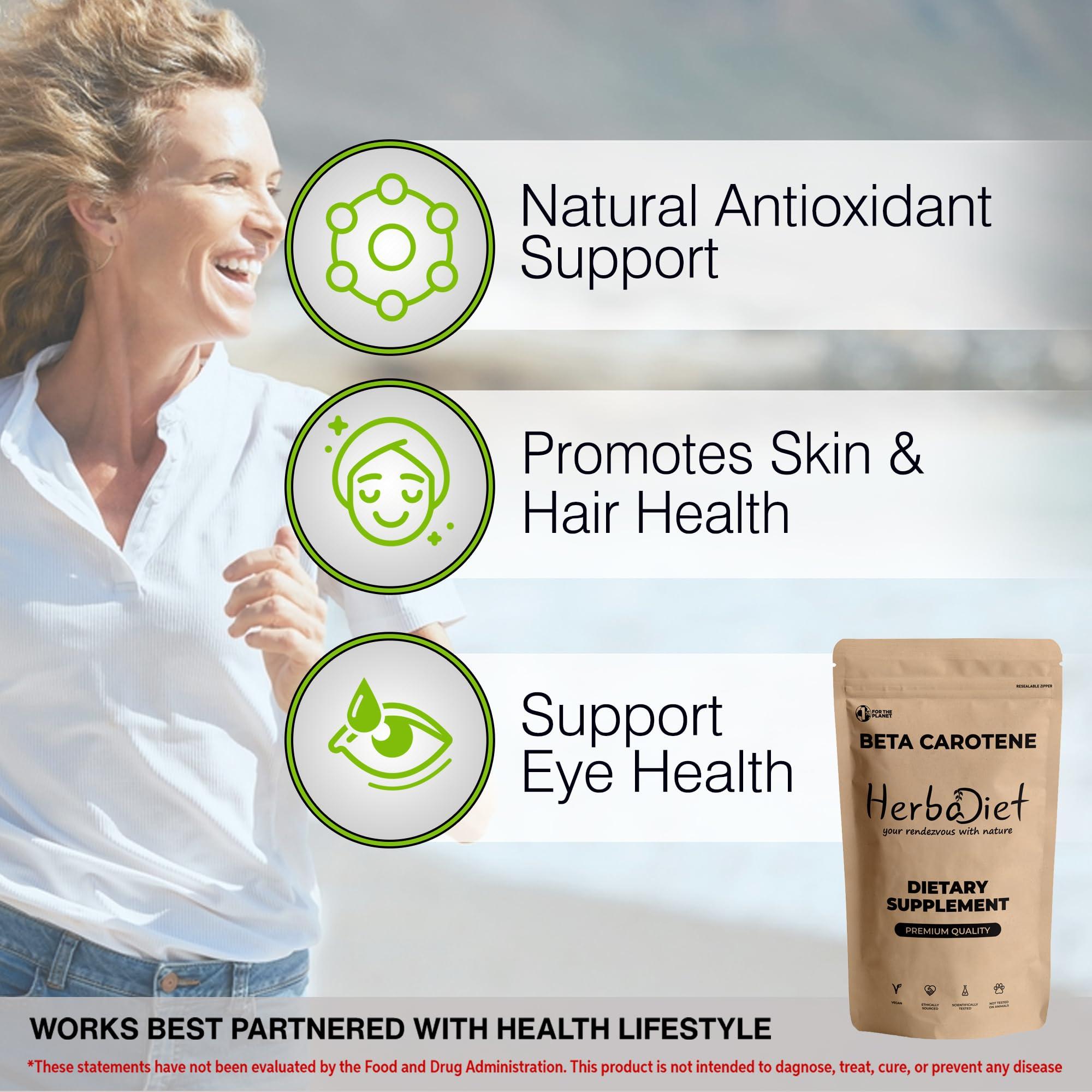 Herbadiet Beta Carotene 10% Vitamin A 25000 IU Powder | Immune System Support, Antioxidant Supplement | Cartenoids for Healthy Vision, Eyes & Skin | 100% Natural Betacarotene (1.76 oz - 50 gram)