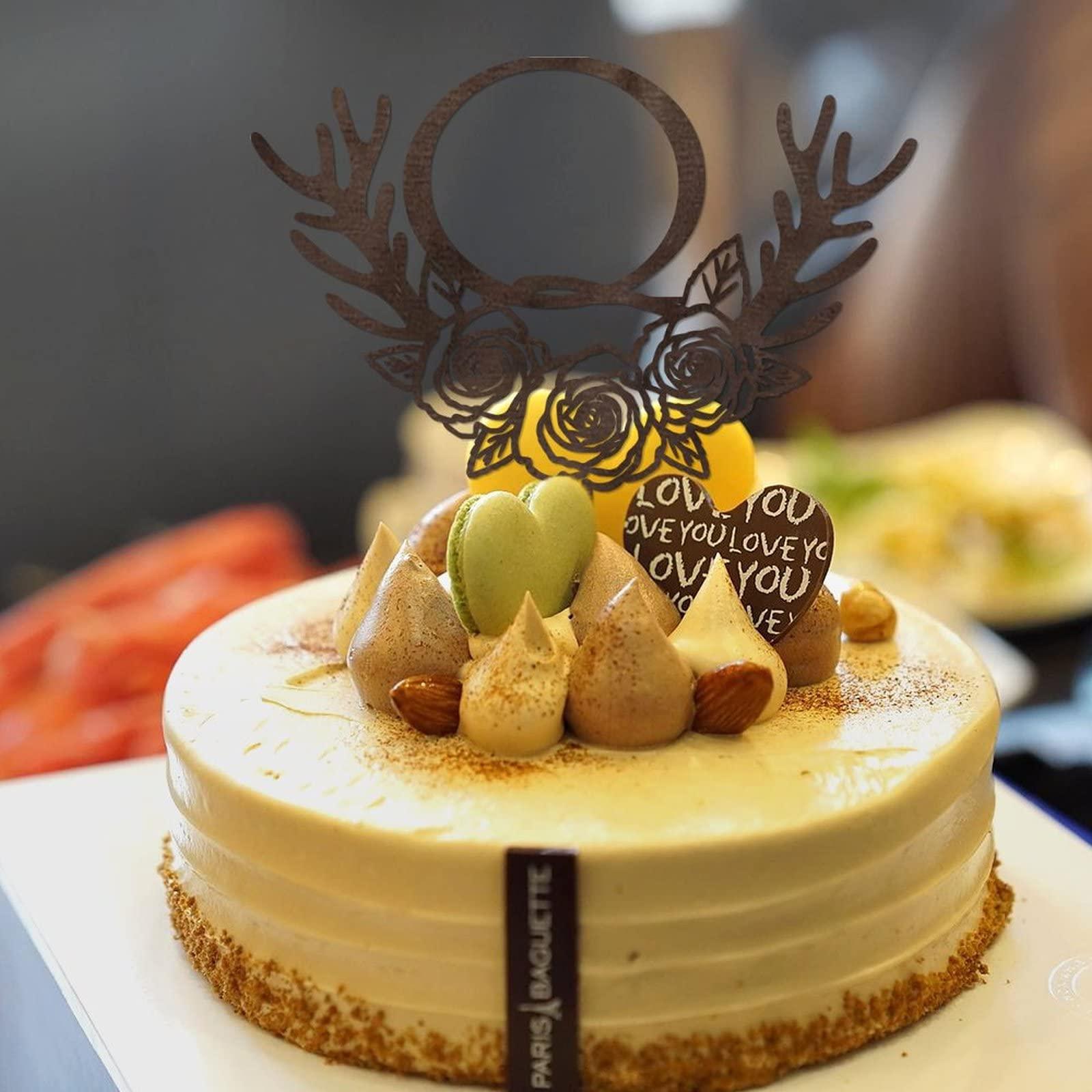 Vinisong Initials Q Cake Toppers, Vinisong Letter Cake Topper Brown Wood Wreath Cake Decorations Monogram Cake Topper Rustic Wedding Cake Decor(Q,Design 11)