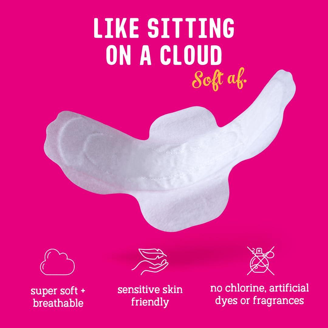 FLO FLO Organic Bamboo Period Pads for Women, Biodegradable, Winged, Feminine Care, Organic Menstrual Products, Plant-Based, Plastic-Free, Sanitary Napkins, Night Pads, Black-Owned, Compostable,14 Count