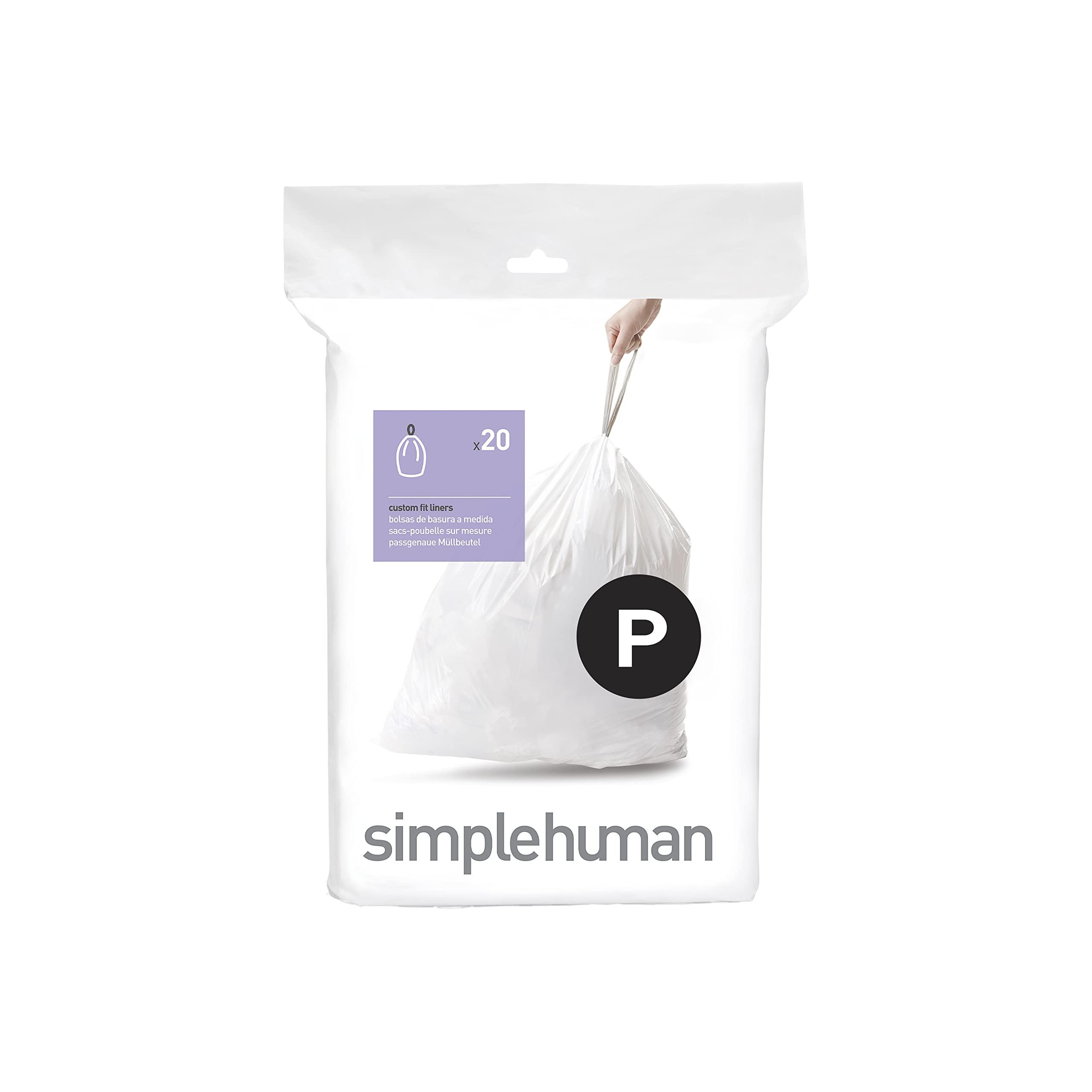 simplehuman simplehuman Code P Custom Fit Drawstring Trash Bags, 50 -60 L / 13-16 Gallon, 1 Refill Pack (20 Count)