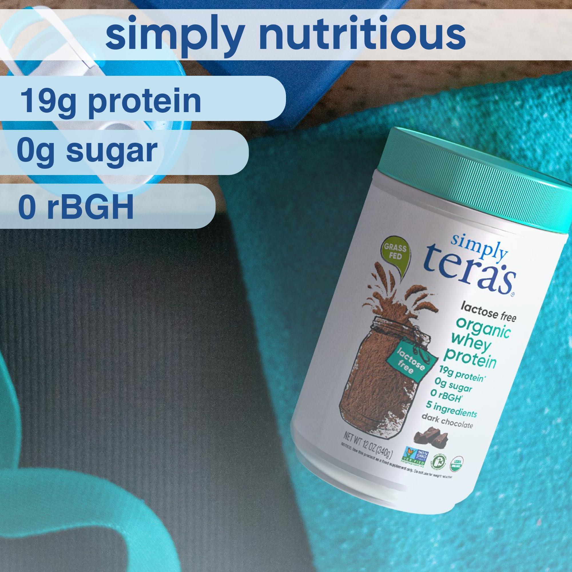 teraswhey Simply tera\'s Lactose Free Whey Protein Powder - Lactose Free Protein Powder, Dark Chocolate Protein Powder with Lactose Free Whey Protein, Non-GMO, Organic - 12 Oz