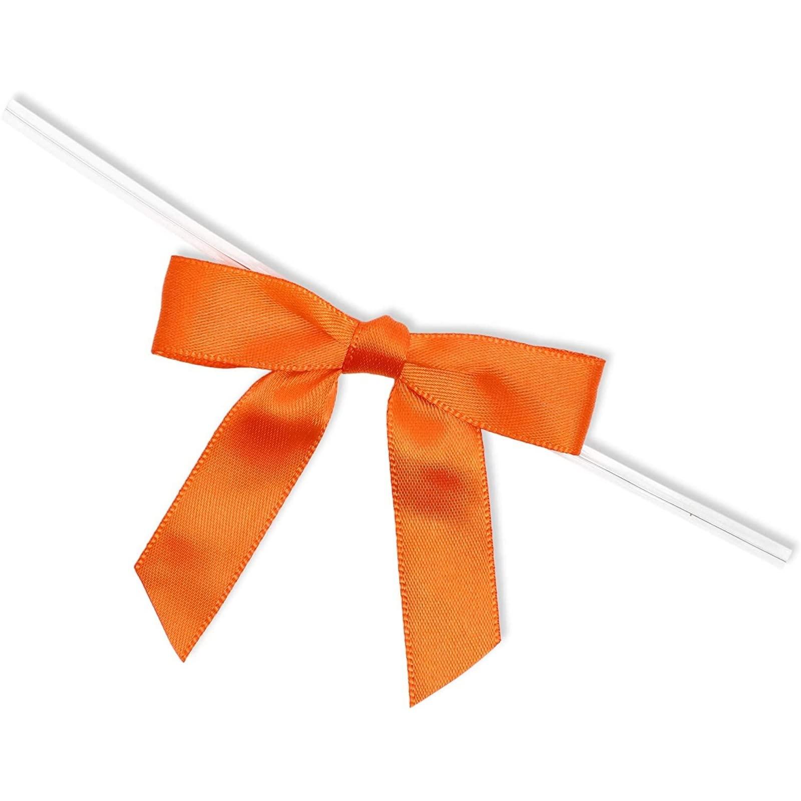 Bright Creations Bright Creations 100 Pack Orange Bow Twist Ties for Treat Bags, 3-Inch Pre-tied Satin Ribbons for Crafts, Gift Wrap, Themed Party Favors, Baked Goods