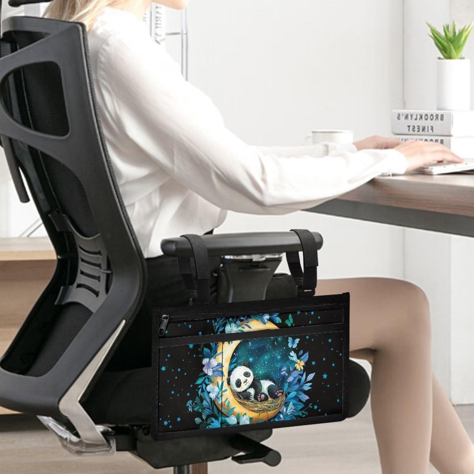 Gomyblomy Gomyblomy Panda Moon Print Wheelchair Side Bag, Large Capacity Hanging Organizer Storage Bag Pocket for Walker Rollator Electric Wheelchairs, Armrest Pouch with Cup Holder