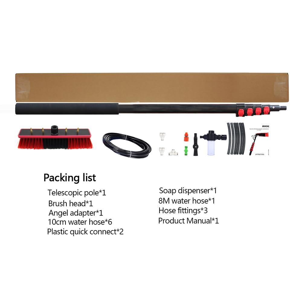 GRASKY Window Cleaning Water Fed Pole Brush Kit with Soap Dispenser Telescopic Extendable Solar Panel Washing Tool