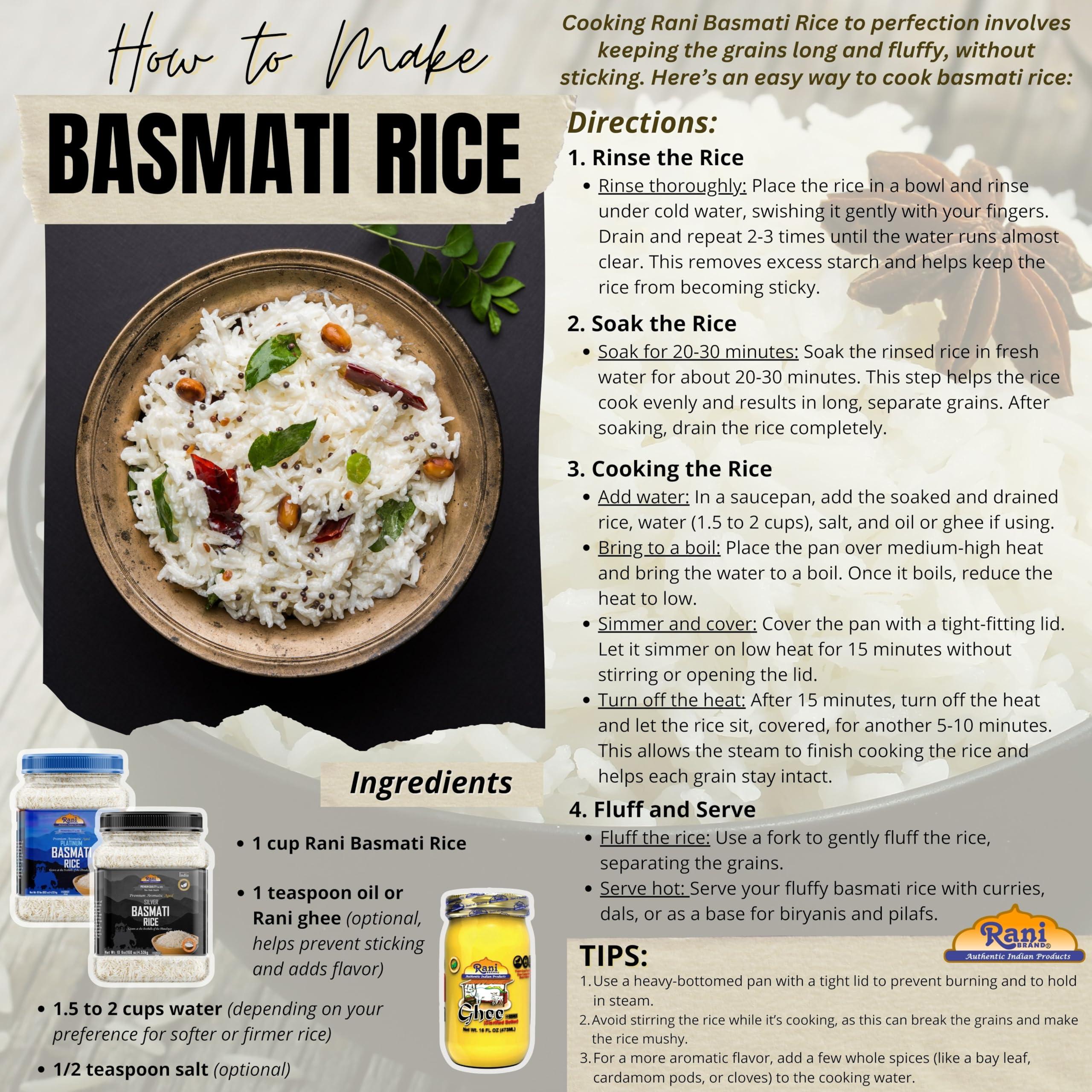 Rani Brand Authentic Indian Products Rani Platinum White Basmati Rice Extra Long Aged 20-Pound Bag, 320oz (20lbs) 9.08kg ~ All Natural | Gluten Friendly | Vegan | Indian Origin | Kosher | Export Quality