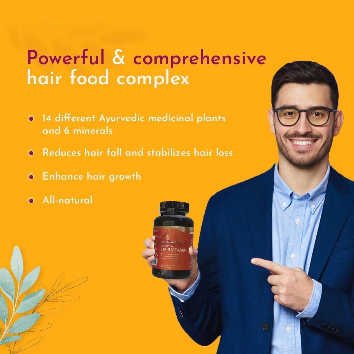 HairSmart HairSmart H5 Grow+ Hair Vitamin Supplement  Biotin, Ayurvedic Herbs & 5 Nutrient Groups for Hair Growth, Density & Strength | Best Hair Growth Supplement for Men and Women