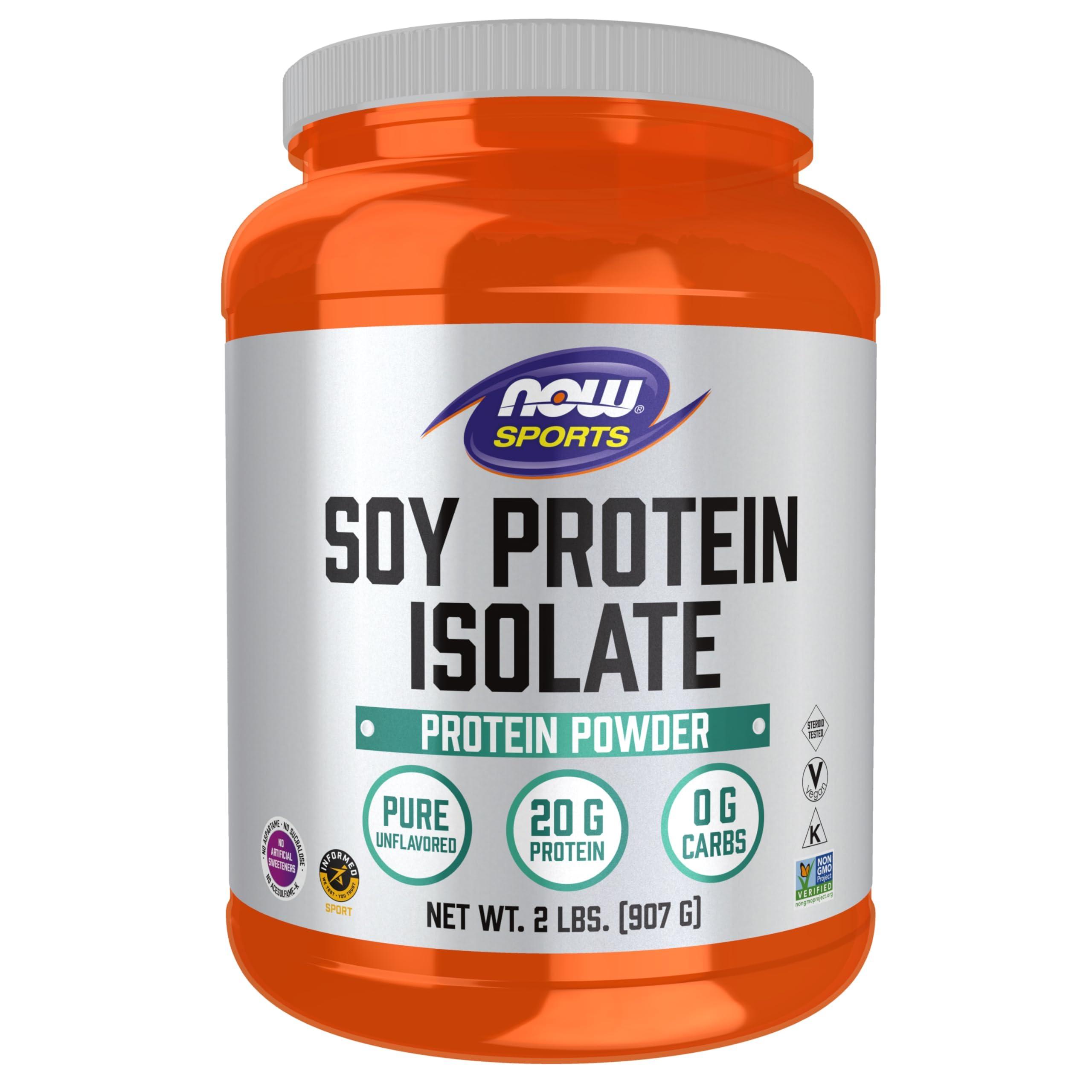 NOW NOW Sports Nutrition, Soy Protein Isolate 20 g, 0 Carbs, Unflavored Powder, 2-Pound