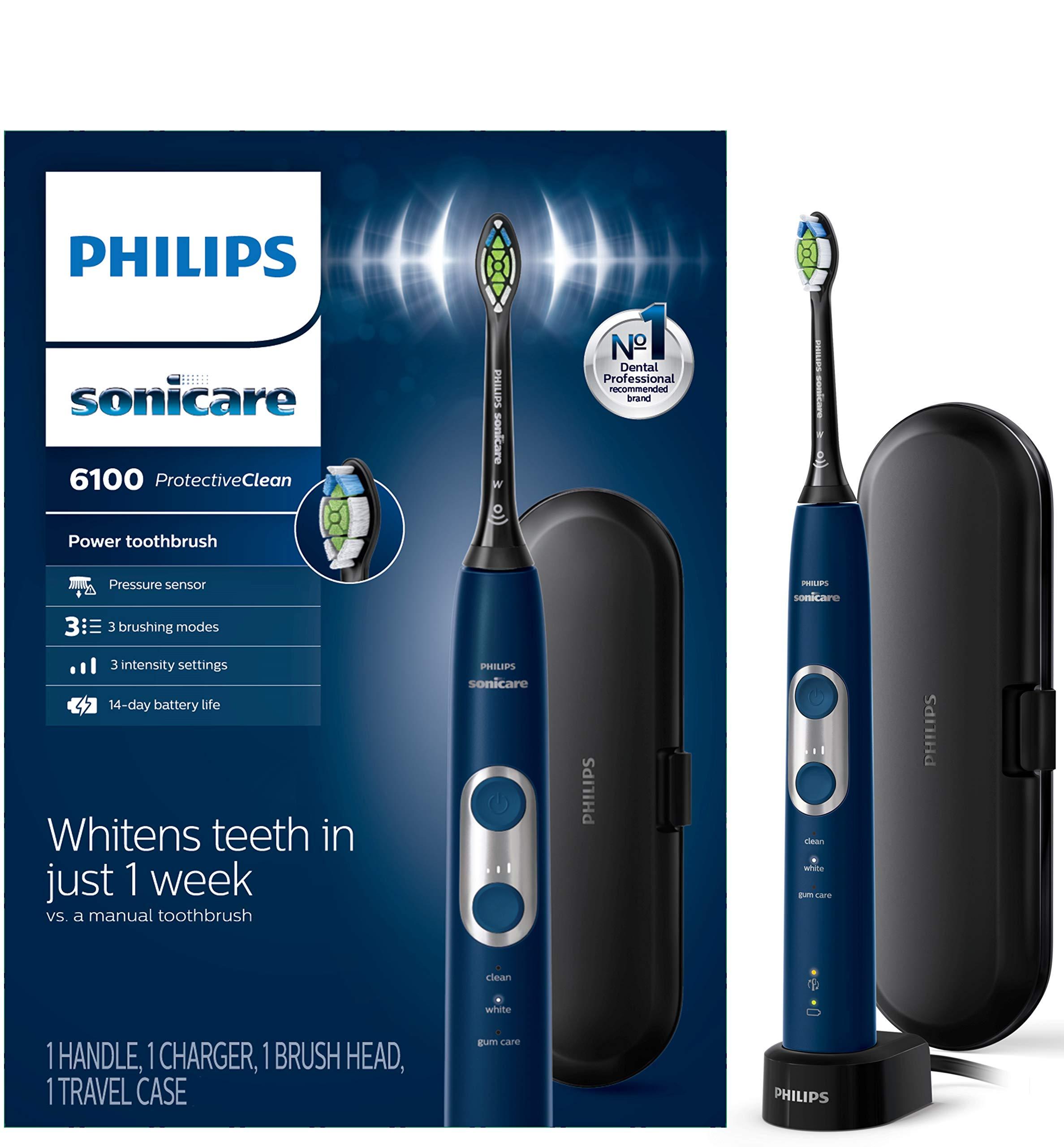 Philips Sonicare Philips Sonicare ExpertClean 7500, Rechargeable Electric Power Toothbrush, Black, HX9690/05 & ProtectiveClean 6100 Rechargeable Electric Power Toothbrush, Navy Blue, HX6871/49