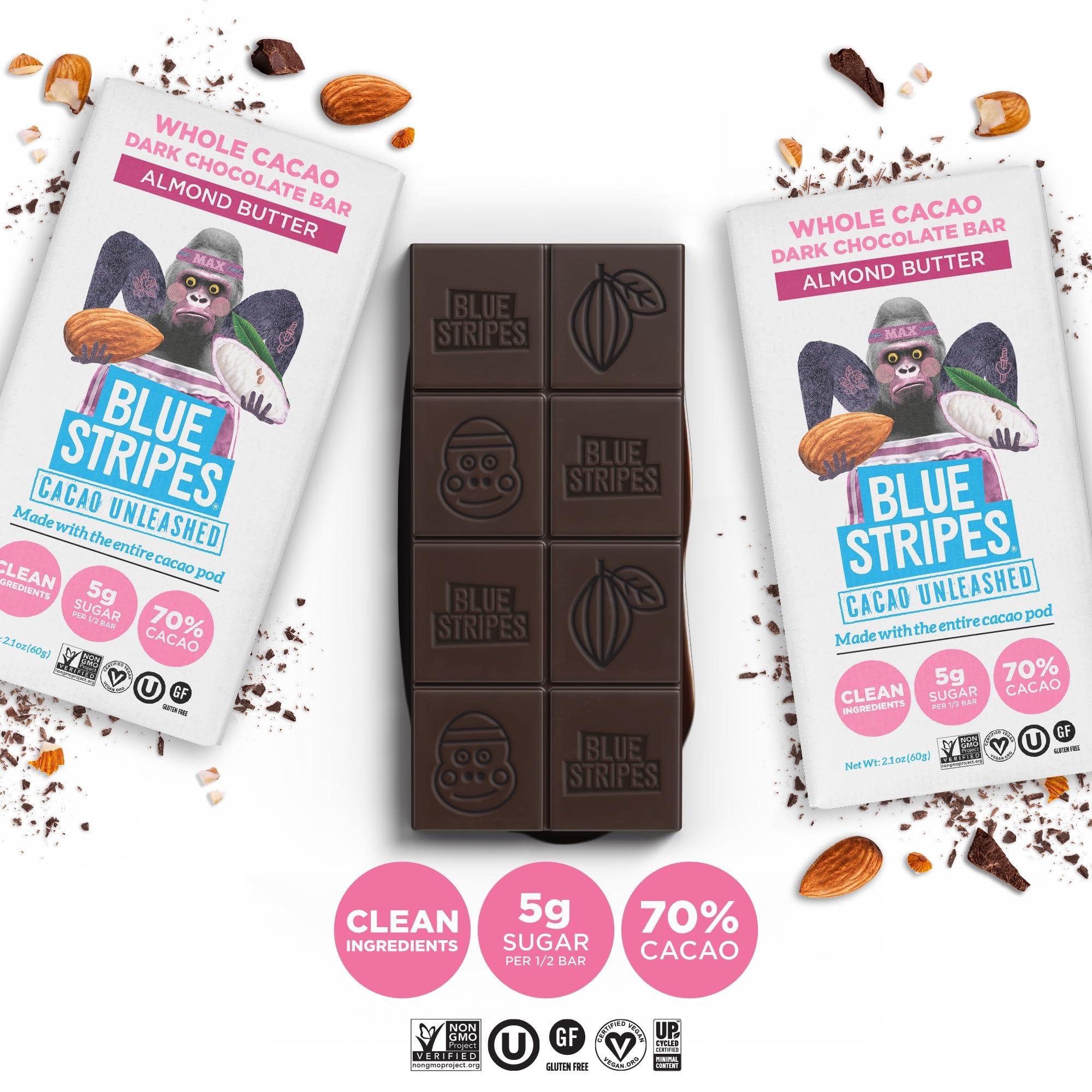 Blue Stripes Blue Stripes Whole Cacao Almond Butter Dark Chocolate Bar, 2.1 OZ