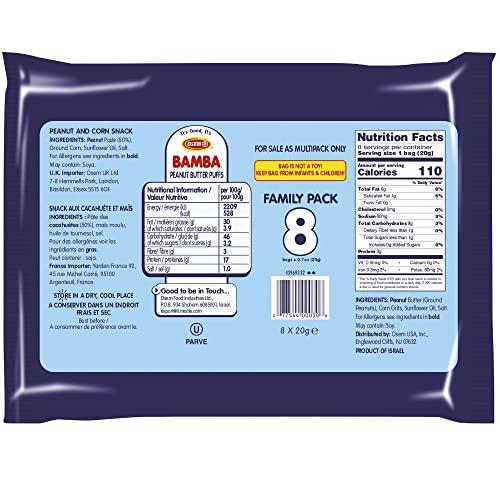 Osem Bamba Peanut Snacks for the Whole Family - All Natural Peanut Puffs 2 Family Packs (Pack of 16 x 0.7oz Bags) - Peanut Butter Puffs made with 50% peanuts
