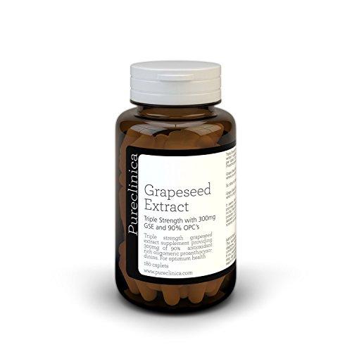 pureclinica pureclinica Grape Seed Extract 300mg x 180 Tablets - 90% Oligomeric Proanthocyanidins. 300% Stronger Than Regular Grape Seed.