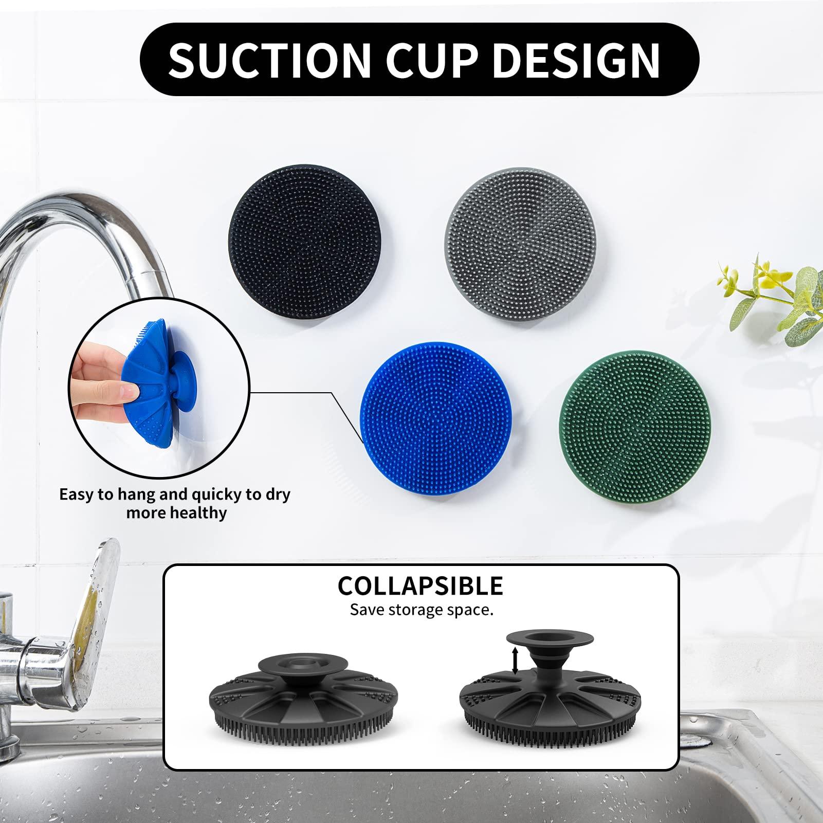 BEAUTAIL Silicone Sponge, BEAUTAIL Non-Scratch Scrub Sponges for Washing Dishes, Kitchen Fruit Vegetable Cleaning Brush, Long Lasting and Reusable Dishwashing Scrubber, Suction Up Hang Designed, 1 Pack, Black