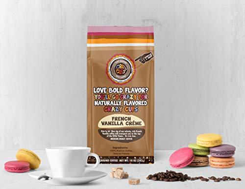 Crazy Cups Crazy Cups Flavored Ground Coffee, French Vanilla Creme, in 10 oz Bag, For Brewing Flavored Hot or Iced Coffee