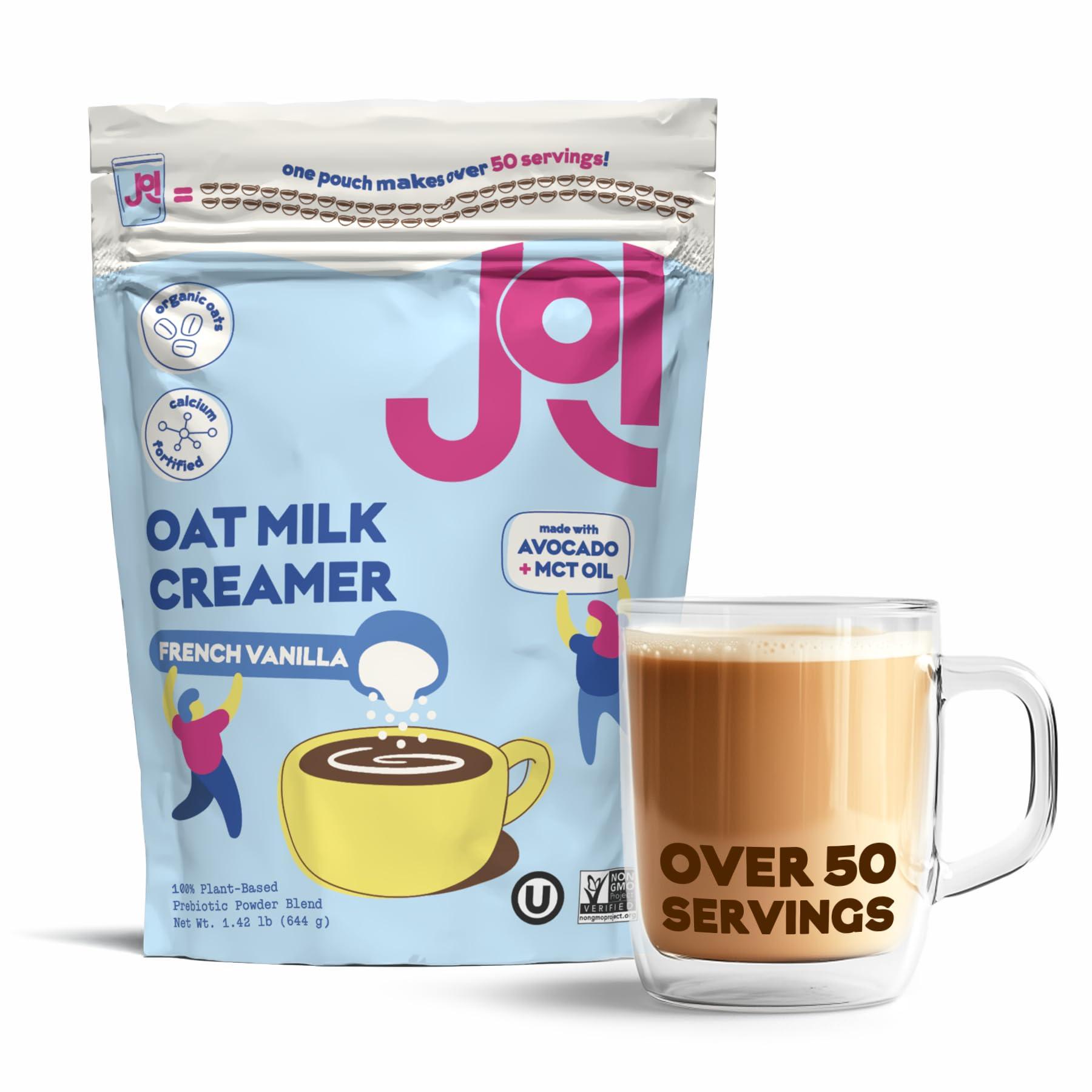 JOI Oat Milk Coffee Creamer, French Vanilla. Makes over 50 servings. Vegan, Non-Dairy, Plant Based, Kosher, Shelf-Stable, and Gluten-Free - Use for Coffee, Add to Smoothies & Tea or Make Your Own Creamer. Prebiotic, Superfood, Shelf-Stable, Barista, Fort