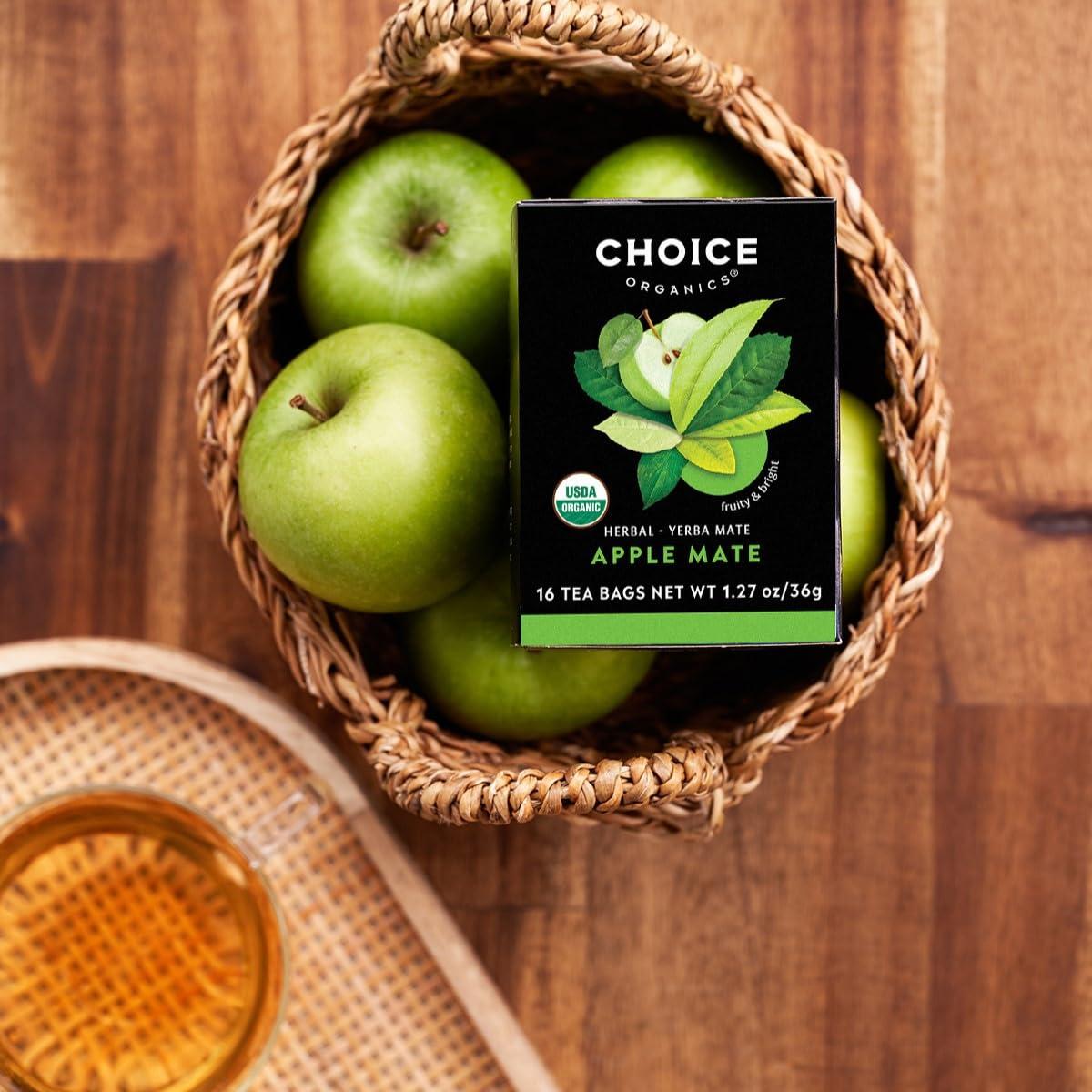 Choice Organic Teas Choice Organics - Organic Apple Mate Tea (3 Pack) - Compostable - Contains Caffeine - 48 Organic Yerba Mate Tea Bags