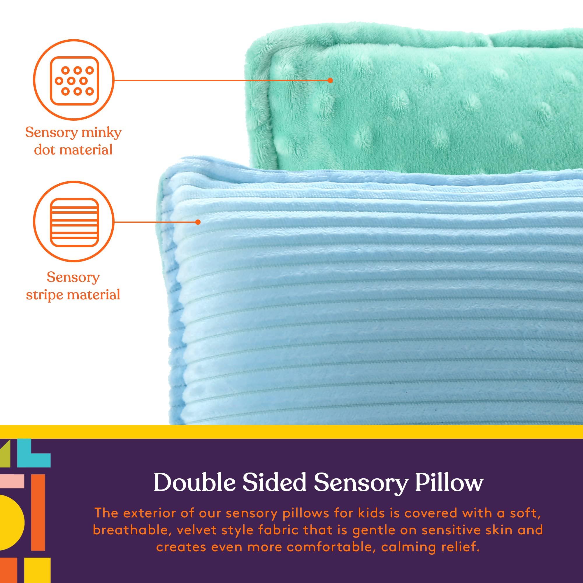 Special Supplies Special Supplies Vibrating Pillow Sensory Pressure Activated for Kids and Adults, 12 x 12 Plush Minky Soft Cover with Textured Therapy Stimulation Bumps, Blue and Green