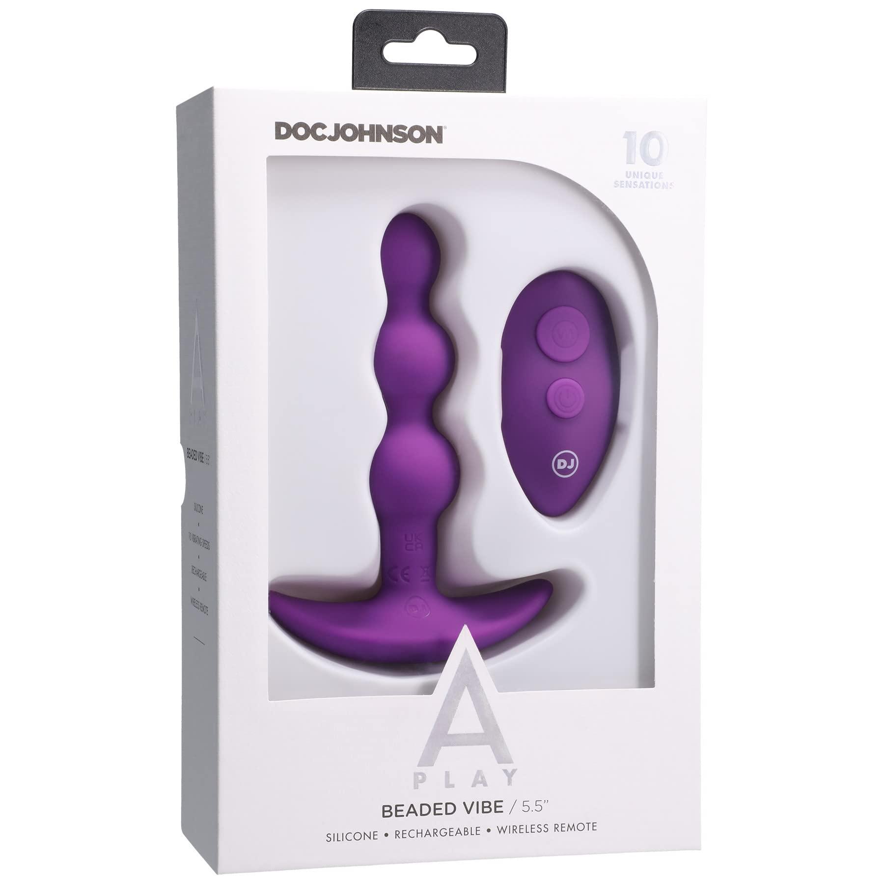 Doc Johnson Doc Johnson A-Play - Beaded Vibe - Rechargeable Silicone Anal Bead Plug with Remote, Purple