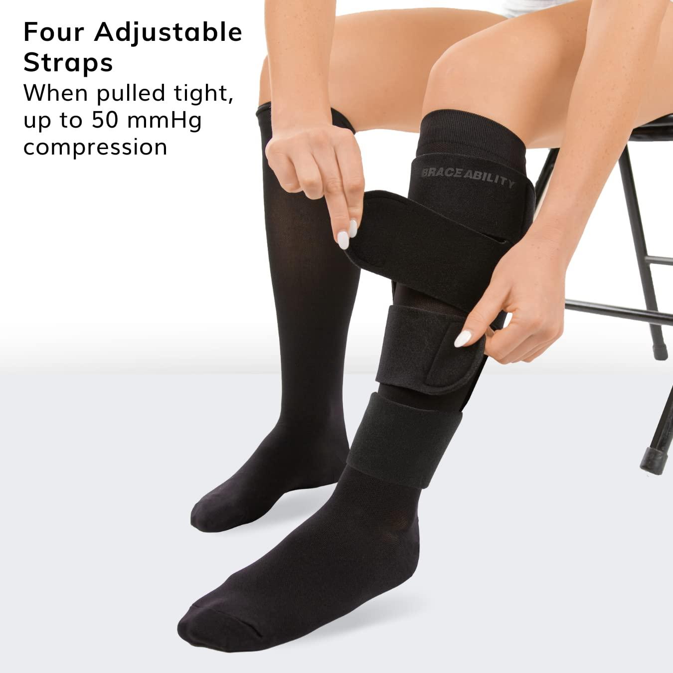 BraceAbility BraceAbility Lymphedema Leg Wrap - Swollen Calf Garment Brace for Lower Extremity Edema Swelling, Lymphatic Drainage, Water Retention Sleeve - 20-30 mmHg Medical Compression Socks Included (S)