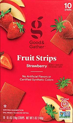 Good and Gathe Fruit Strips Fruit Leathers Healthy Snack Made with Real Fruit and Veggie Puree Concentrate Good and Gather 10 Strips (Strawberry)