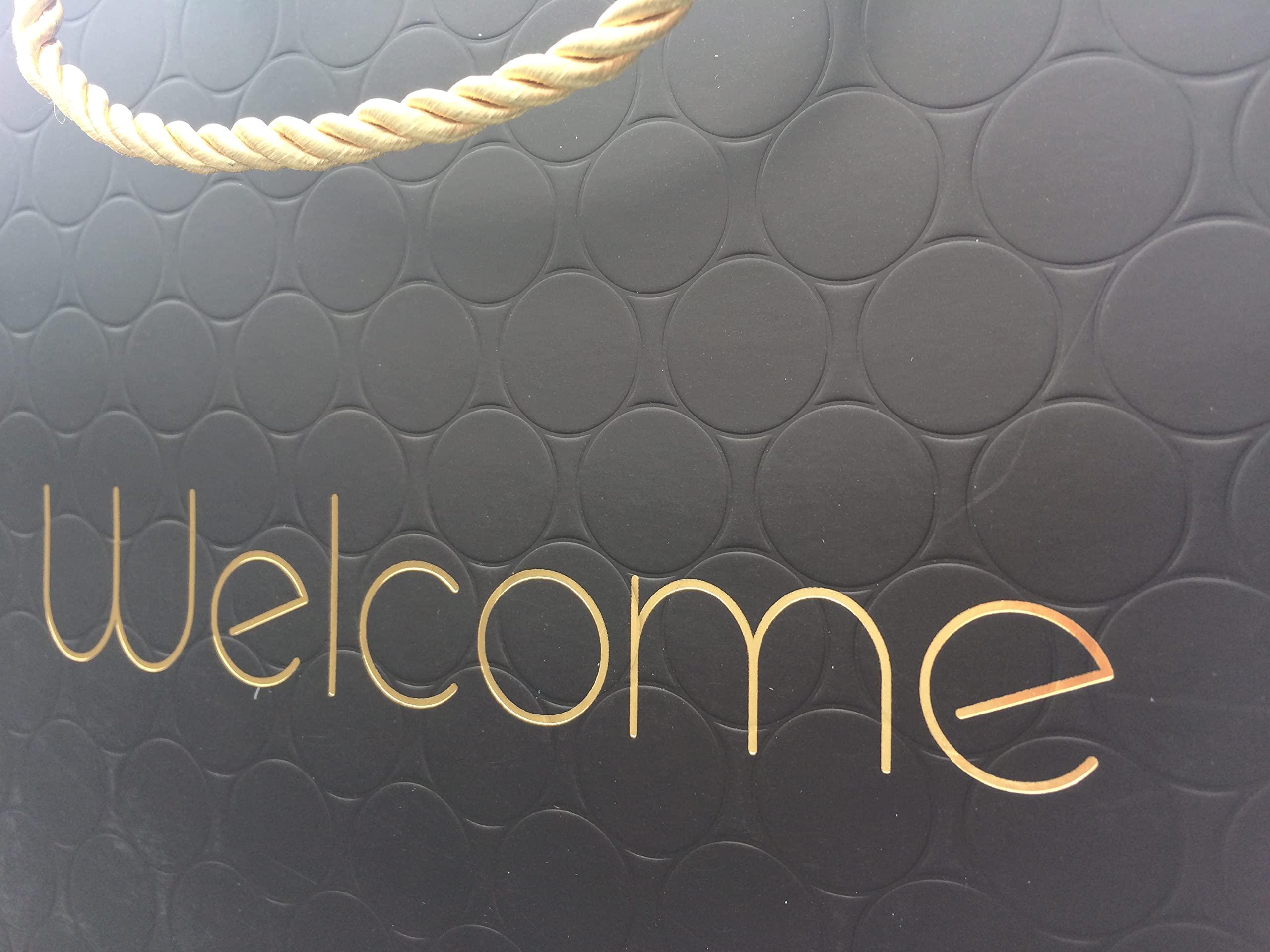 MODEENI MODEENI 50 Black Wedding Welcome Gift Bags with Handles Modern Gold Foil Medium Paper Luxury Shopping 8x5x10 Premium Paper Bags Quality Matte Modern Embossed Party Event Business For Hotel Guests (50