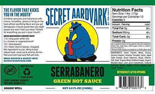 Secret Aardvark Secret Aardvark Serrabanero Hot Sauce - Serrano & Green Habanero Hot Sauce, Green Spicy Sauce, Non-GMO, Low Carb, Low Sugar, Green Hot Sauce & Marinade - 8 fl oz 2 Pack