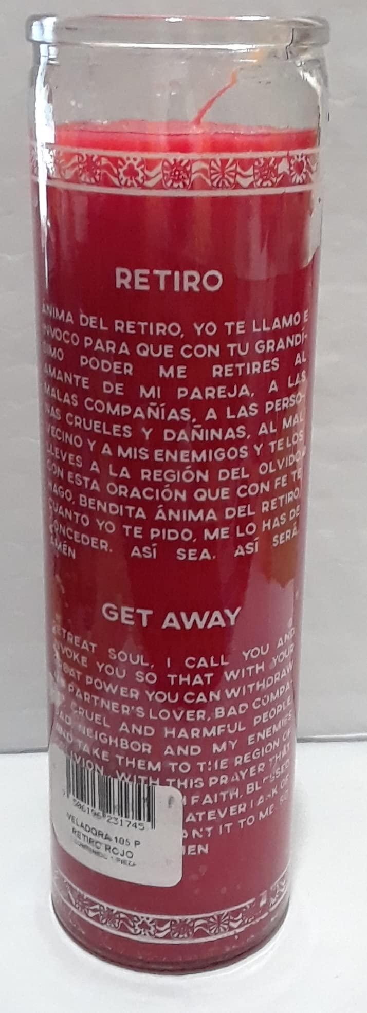 Mistico Esoterico Veladora Esotrica DEL RETIRO (GET Away) Color Rojo/Red Candle, para Alejar Personas Situaciones Negativas, 7-Day Unscented Red Candle in Glass