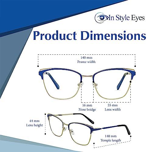 In Style Eyes In Style Eyes Blue Light Blocking Computer Reading Glasses - Classic Browline Frame Reader Glasses with Aspheric Lens - Blue - 1.0x