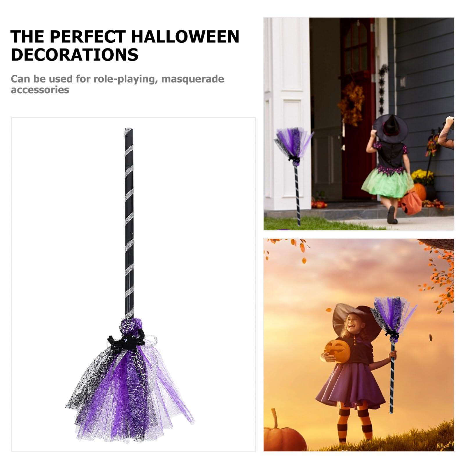 Homoyoyo 1pc Wizard Broom Halloween Besom Prop Women Halloween Decor Witches Broomstick Halloween Witch Besom Witch Broomstick Adult Witch Broom Cosplay Plastic Gauze Child Purple