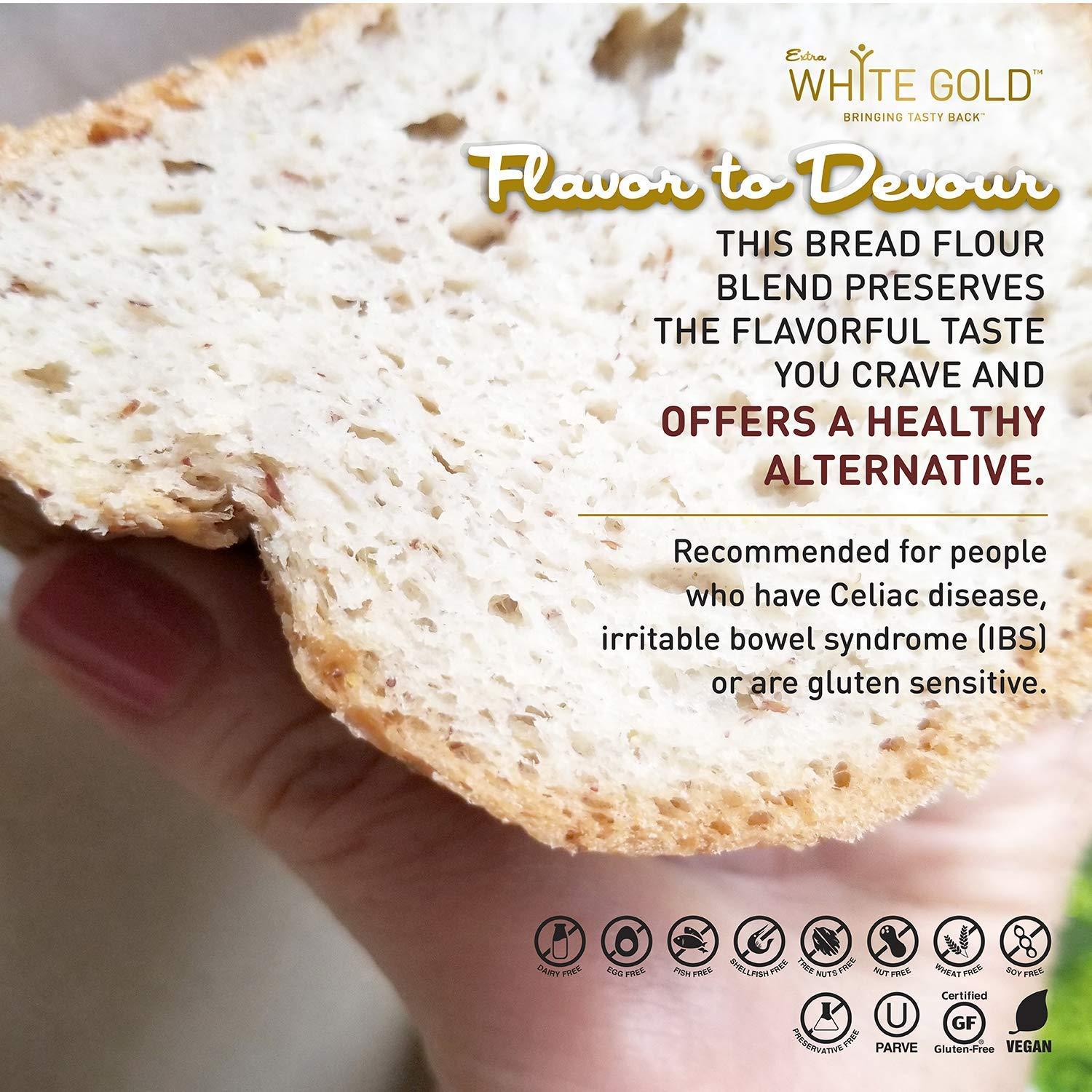 Extra White Gold Extra White Gold Gluten Free Bread Flour Blend For Breads, Yeasted Pastries , Pizza, Focaccia [Kosher] [Gluten Free] [Vegan] [Soy Free] [Nut Free] [Dairy Free] 1.1 Pound (4 pack)
