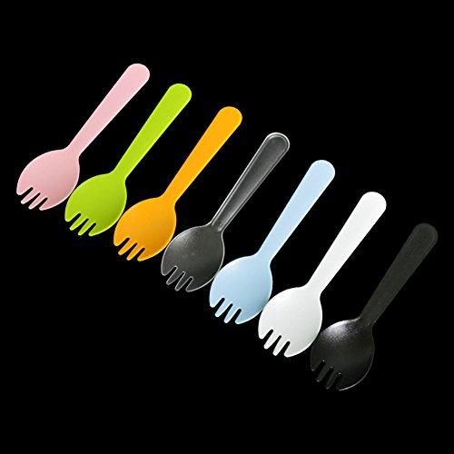 lasenersm 100 PCS Mini Plastic Spork Plastic Forks and Spoons Disposable 2 in 1 Sporks Plastic Disposable Sporks for Camping Picnics Parties and Weddings, Small, White