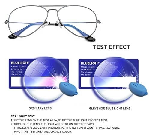 Gleyemor Classic Aviator Blue Light Glasses for Women Men, Metal Frame Clear Lens Eyeglasses (Gunmetal)