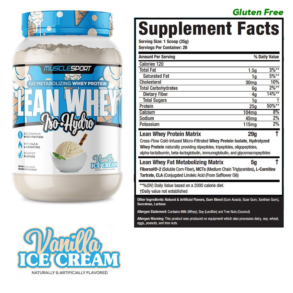 Musclesport Musclesport Lean Whey Revolution Protein Powder - Whey Protein Isolate - Low Calorie, Low Carb, Low Fat, Incredible Flavors - 25g Protein per Scoop (2LB, Vanilla)
