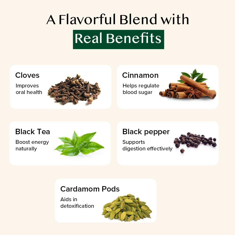 VAHDAM VAHDAM, India\'s Original Masala Chai Tea Bags (15 Count) Non GMO, Gluten Free, No Added Flavoring | Blended w/Savory Exotic Spices | Individually Wrapped Pyramid Tea Bags | Direct from Source