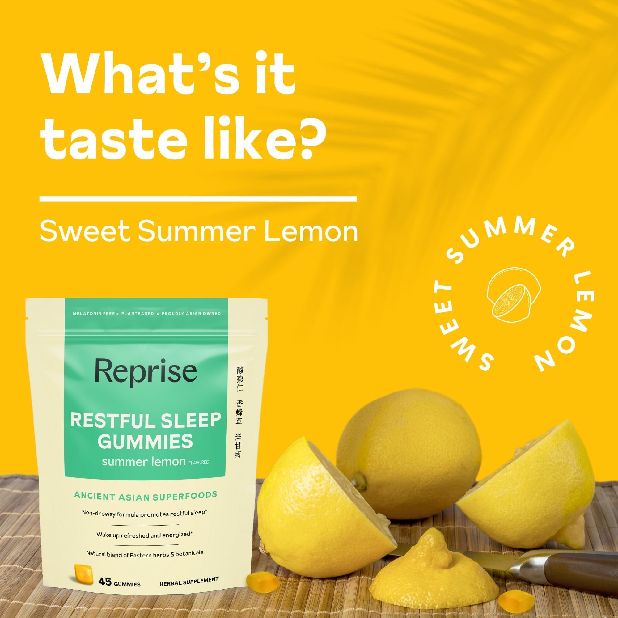 Reprise Melatonin Free Natural Sleep Aid Gummies for Adults | NO Melatonin | Herbal Jujube & Chamomile, Lemon Balm - Deep Sleep Supplement & Relaxation for zzz, 45 Vegan Gummies (45 Gummies (1 Pack))