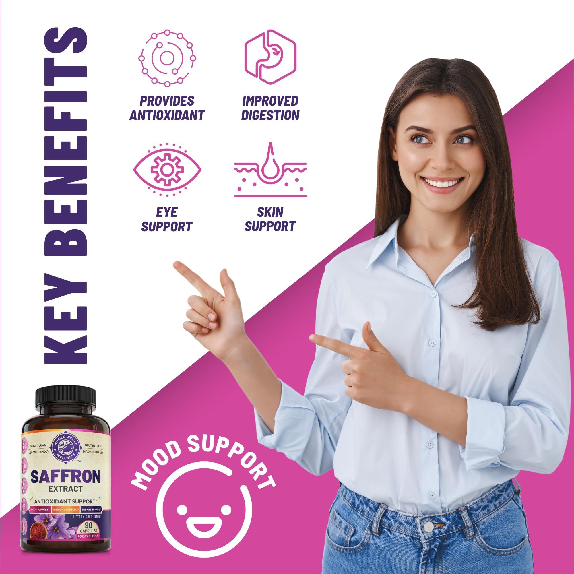 WHOLE WORLD WELLNESS Pure Saffron Extract & Organic Turmeric Curcumin Bundle (One Bottle Each). Supports Mood, Energy Boost, Metabolic Function. USA Made.