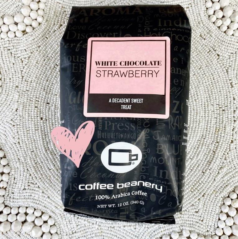 Coffee Beanery White Chocolate Strawberry Coffee by Coffee Beanery | 12oz Flavored Coffee Ground Medium Roast Coffee| 100% Specialty Arabica Coffee Ground | Gourmet Coffee | Flavored Ground Coffee Medium Roast