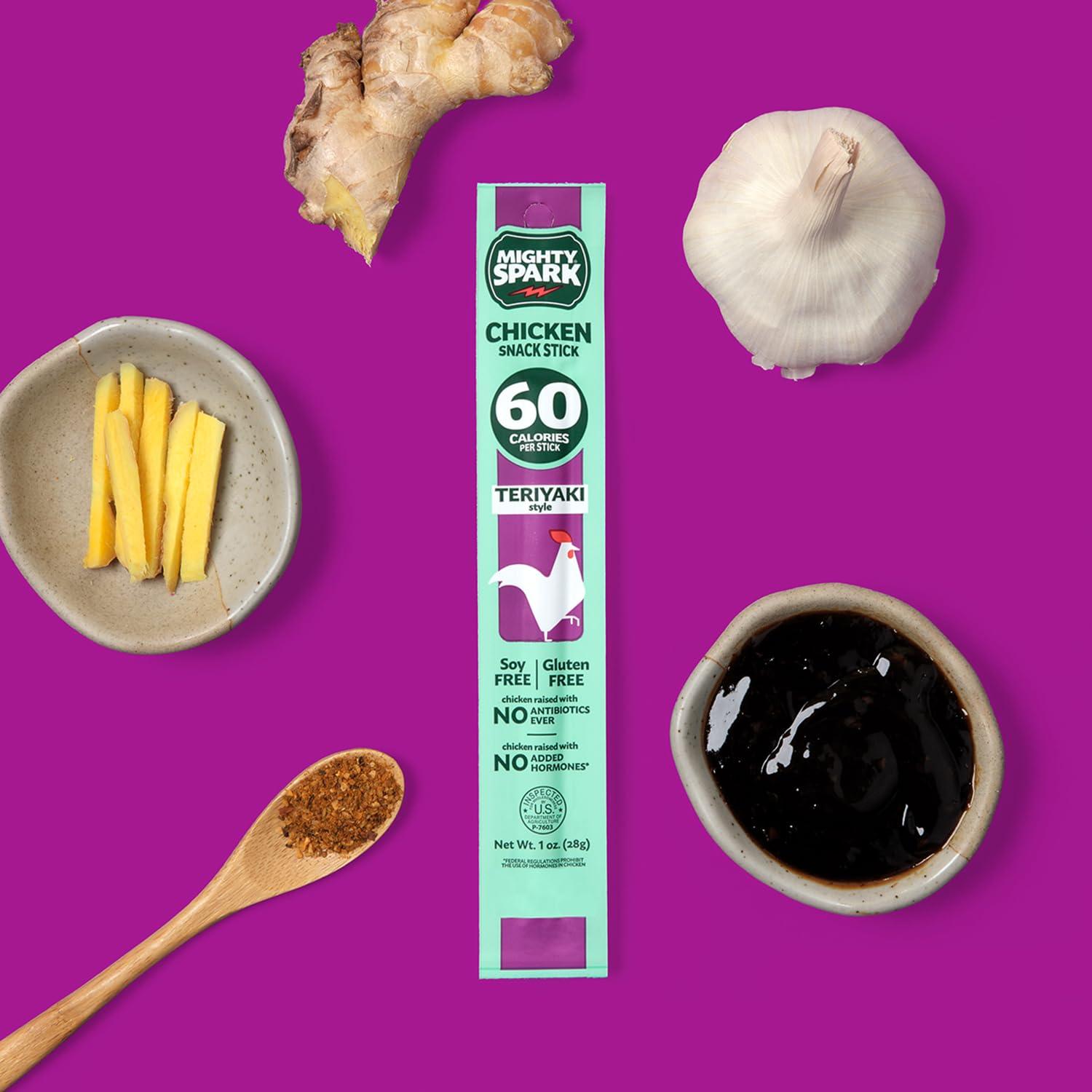 Mighty Spark Mighty Spark Chicken Snack Sticks Variety Pack - Original + Teriyaki - 6g of Protein, Gluten Free, Soy Free Jerky Sticks - High Protein Keto Snacks, Weight Watchers Approved Snacks - 24 ct