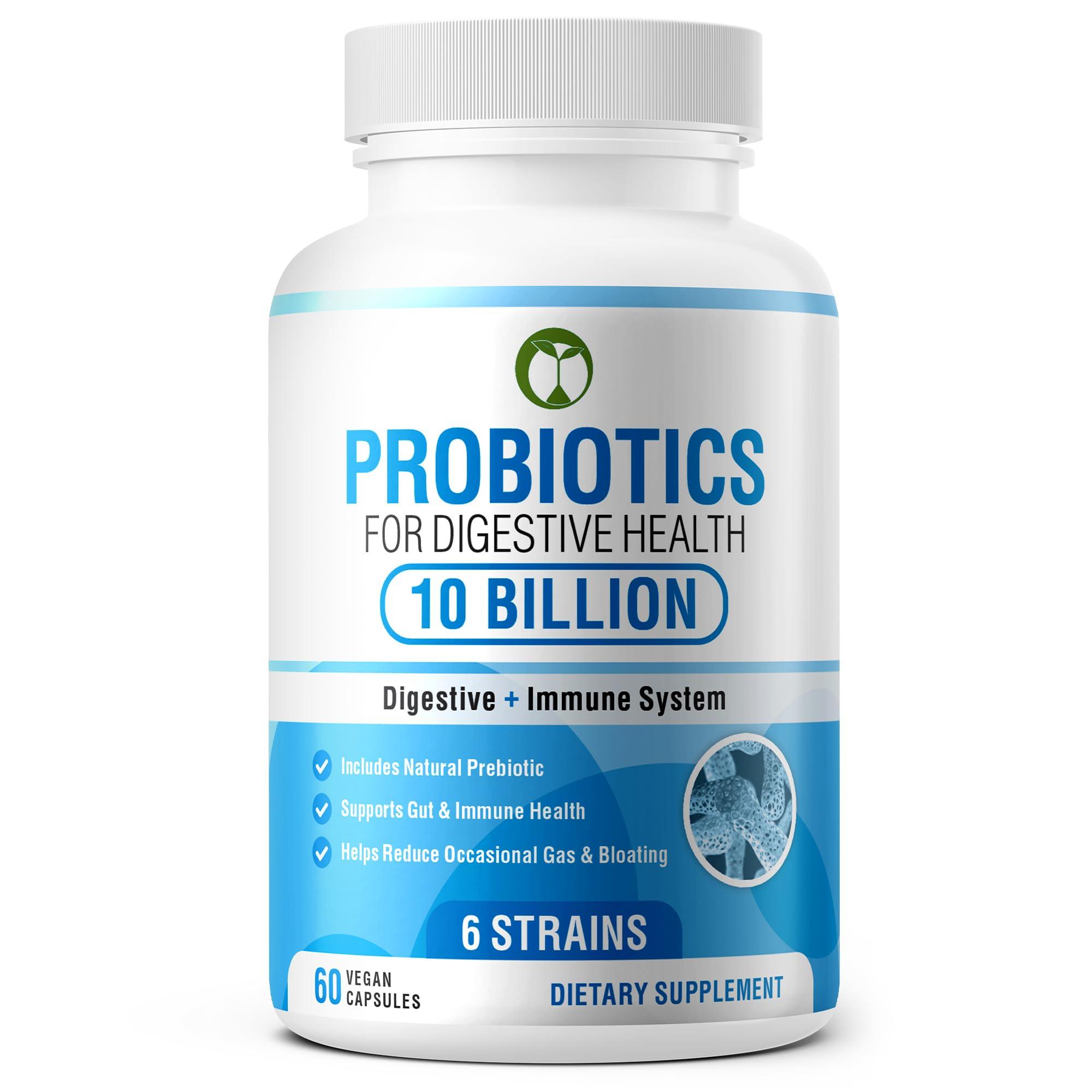 Natural Foundation Supplements Probiotics for Digestive Health 60 Capsules | 10 Billion CFU Scientifically Formulated Multi Strain Probiotic Blend | Organic Supplements with Prebiotics for Men & Women (10 Billion Probiotics)