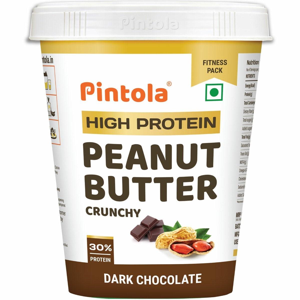 Pintola Pintola HIGH Protein Peanut Butter (Dark Chocolate) (Crunchy, 510g) | 30% Protein | High Fibre | NO Salt